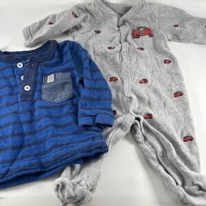 Carters Baby Outfit Set 0-6M Sleeper Shirt Bundle Cars Blue